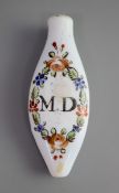 A George III enamelled white glass scent bottle, late 18th century, initialled 'M*D' within a flower