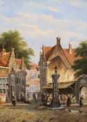 Adrianus Eversen (Dutch, 1818-1897)oil on wooden panelStreet scene in Antwerpinitialled7.25x 5.5in.