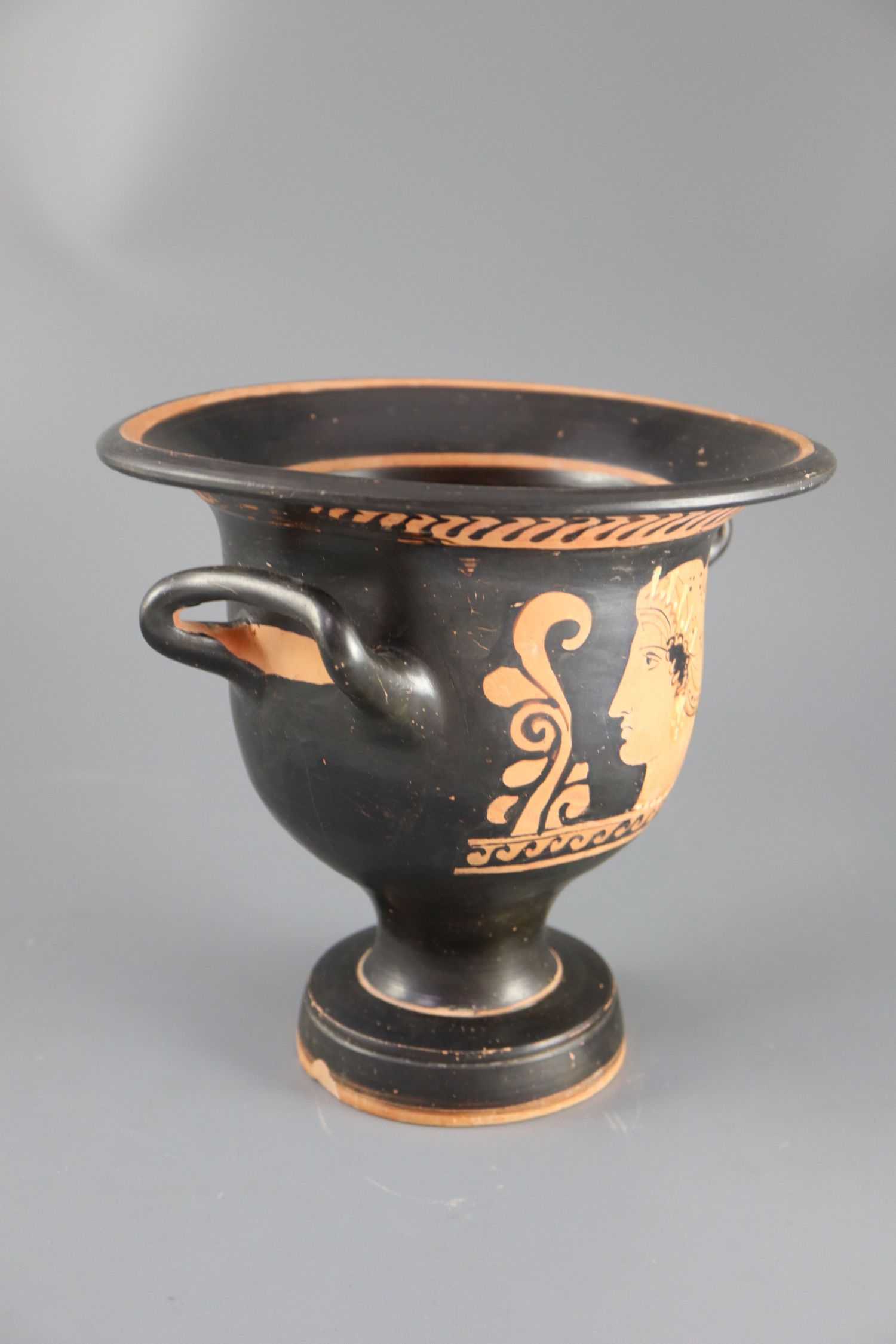 An Apulian red figure bell krater, Southern Italy c. 4th century BC, painted with a woman's head, - Image 2 of 5