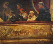 Russian School c.1920two oils on cardTheatre scene with smoker's watching from a box, and a