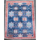 An Iranian Loribaft blue ground rug, with field of floral motifs and three row border, 7ft 6in by