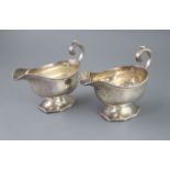 A pair of late Victorian silver pedestal sauceboats, by Roskell, Roskell & Hunt, with gadrooned