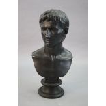 D. Brucciani & Co of London. An ebonised plaster bust of Augustus, with integral socle, height