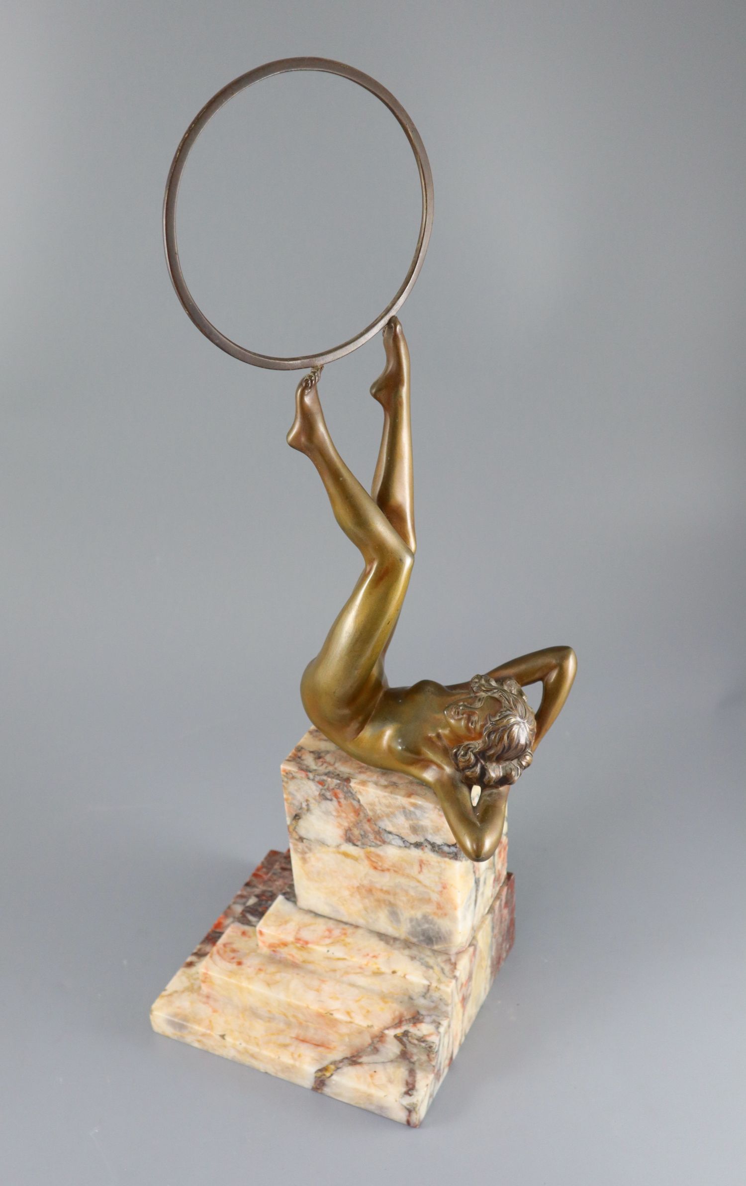 Claire Jeanne Roberte Colinet (1880–1950) - an Art Deco patinated bronze figure of a naked hoop