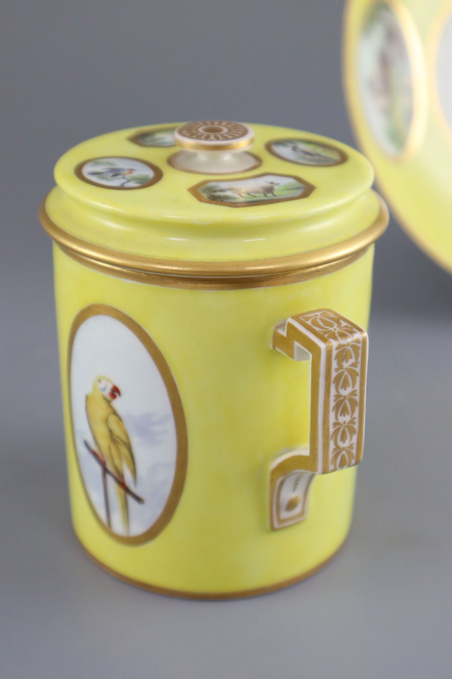 A rare Derby single handled chocolate cup, cover and stand, c.1795-1800, painted in the manner of - Image 5 of 7