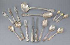 An Edwardian part canteen of silver Queens pattern double struck flatware by Jacques &