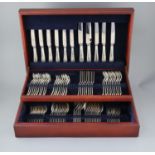 A modern part canteen of silver beaded Old English pattern flatware and cutlery, in mahogany case,