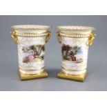 A good pair of Flight, Barr & Barr spill vases, c.1825, each finely painted with a young courting