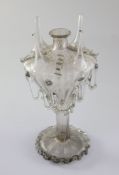 A Spanish glass rosewater sprinkler, almorratxa, 18th century, the central neck surrounded by four