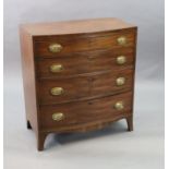 A small Regency mahogany bowfront chest, of four graduated long drawers on swept bracket feet, W.2ft