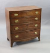 A small Regency mahogany bowfront chest, of four graduated long drawers on swept bracket feet, W.2ft