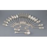 Thirty six items of 19th century Scottish King's pattern flatware, including twelve dessert