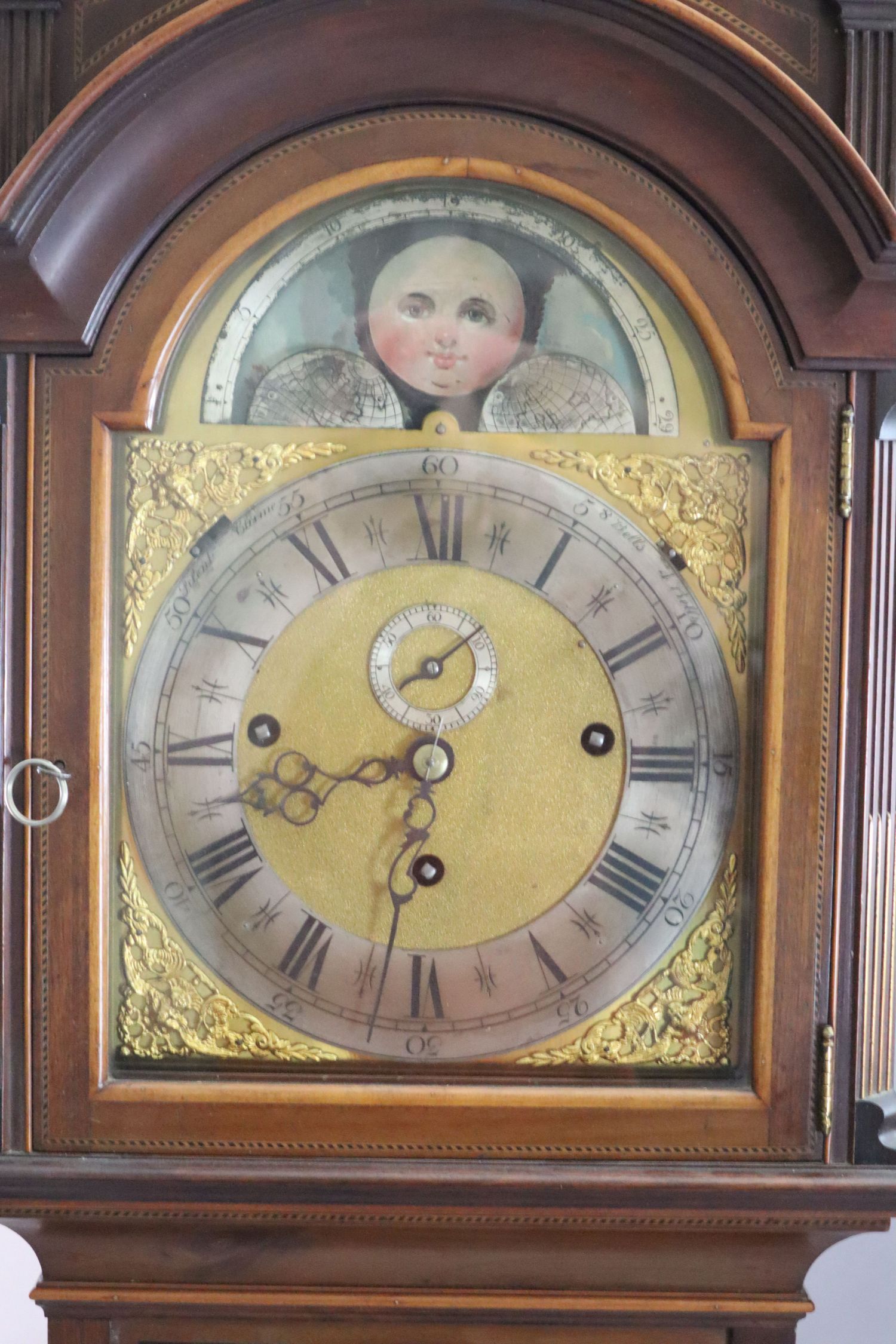 An Edwardian George III style marquetry inlaid chiming eight day longcase clock, the 10 inch - Image 2 of 4