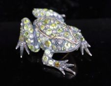 A Victorian gold and silver, peridot, diamond and moonstone encrusted brooch, modelled as a frog,