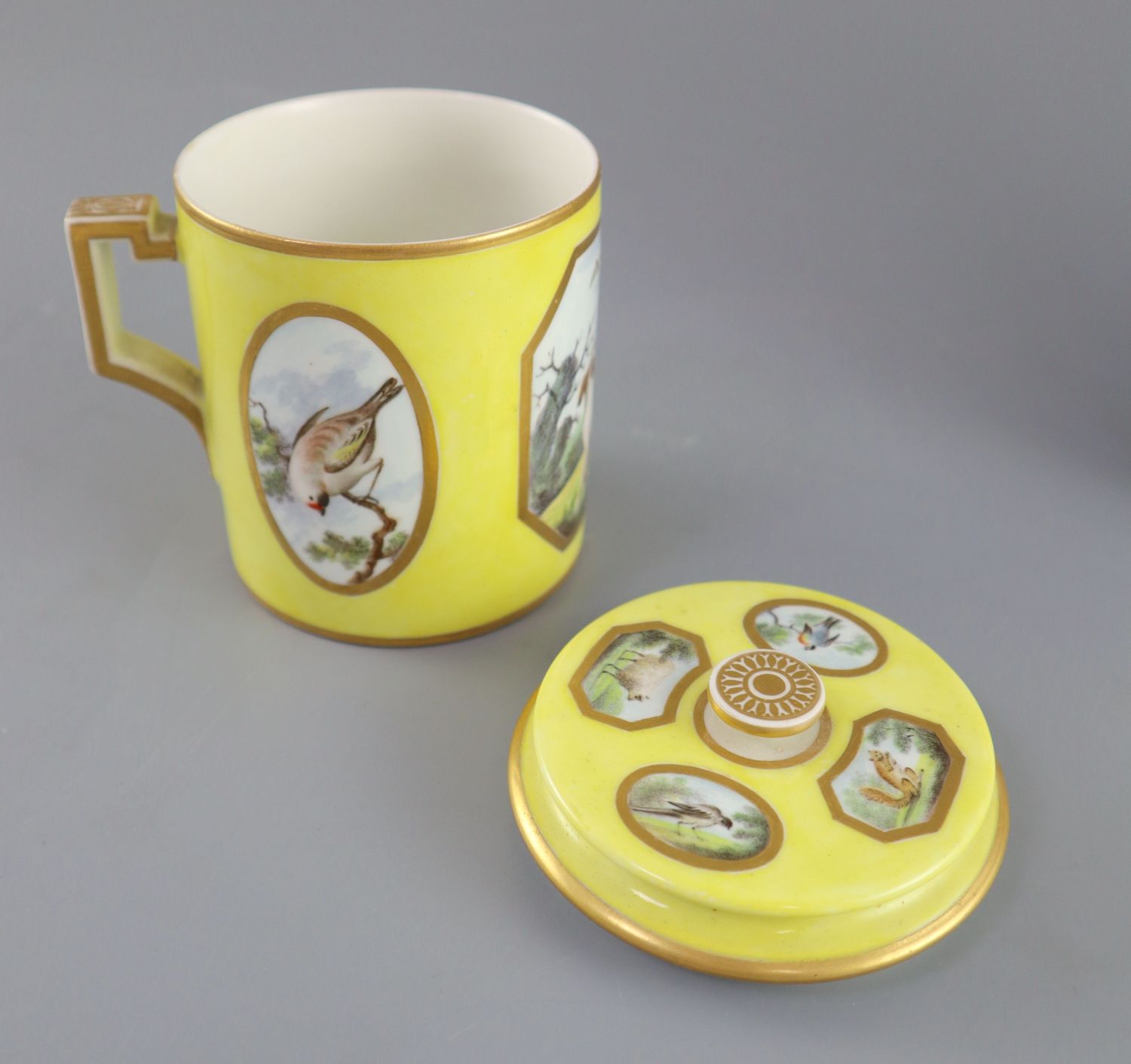 A rare Derby single handled chocolate cup, cover and stand, c.1795-1800, painted in the manner of - Image 3 of 7