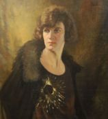 Attributed to Kenneth Center (1903-)oil on canvasPortrait of a Lady wearing a fur collared coat,