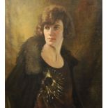 Attributed to Kenneth Center (1903-)oil on canvasPortrait of a Lady wearing a fur collared coat,