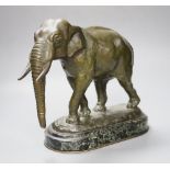 Alfred Barye (French, 1839-1882). A patinated bronze 'Elephant d’Asie', on marble plinth, height