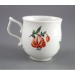 A Worcester bell-shaped coffee cup, c.1760, applied with a wishbone handle and painted with