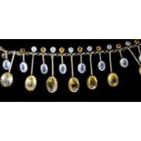 A Victorian 9ct gold, citrine and aquamarine? set riviere necklace, set with oval and round cut