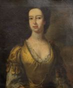 18th century English Schooloil on canvasPortrait of a lady wearing a gold silk dress28.5 x 23.5in.