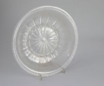 A crizzled lead glass dish, c.1680, of Ravenscroft type, with folded rim, petal moulded base and