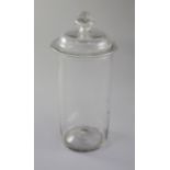 A Georgian glass leech jar and cover, 18th century, of cylindrical form, the domed cover with