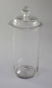 A Georgian glass leech jar and cover, 18th century, of cylindrical form, the domed cover with