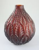 René Lalique. A pre-war dark amber glass Malesherbes vase, no.1014, designed in 1927, engraved