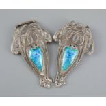 An early 20th century Art Nouveau silver and enamel set stylised belt buckle, maker's marks only for