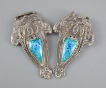 An early 20th century Art Nouveau silver and enamel set stylised belt buckle, maker's marks only for