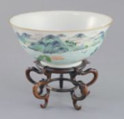 A Chinese enamelled 'landscape' porcelain bowl, Jiaqing mark and of the period (1796-1820), finely