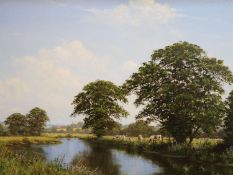 Edward Hersey (1948-)oil on canvasRiver landscape with cattle in meadowssigned17.75 x 23.5in.