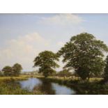 Edward Hersey (1948-)oil on canvasRiver landscape with cattle in meadowssigned17.75 x 23.5in.