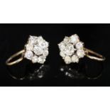 A pair of early 20th century gold and nine stone old cut diamond cluster earrings, diameter 10mm,