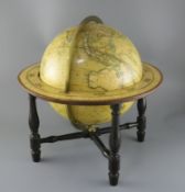 A Cary's New Terrestrial globe, made and sold by J & W Cary, January 1812, on ebonised stand,