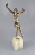 Henri Fugère (French, 1872 ~ 1944) - an Art Deco patinated bronze figure of a cymbals dancer, signed
