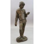 § Karin Jonzen (1914-1998). A bronze figure of a standing boy holding an ammonite shell, signed in