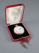 A 19th century engine turned 18ct gold open face keywind pocket watch, by Litherland Whiteside,