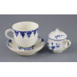 A St. Cloud cup and trembleuse saucer, c.1725-1740 and a Chantilly custard cup and cover, c.1750,