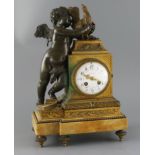 Ch. Gaultier, Bordeaux. A late 19th / early 20th century French bronze and ormolu mantel clock,