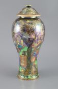 A Wedgwood Fairyland lustre Jewelled Tree pattern 2046 shape vase and cover, designed by Daisy