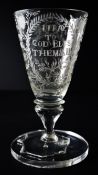 A rare documentary Irish wheel engraved lead glass goblet, dated 1697, attributed to Odaccio's