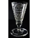 A rare documentary Irish wheel engraved lead glass goblet, dated 1697, attributed to Odaccio's