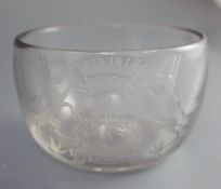 An armorial glass sugar bowl, mid 18th century, wheel engraved with the arms of the titular 5th or