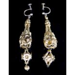 A pair of Victorian gold (tests as 18ct) 'pendeloque' earrings, the suspensions marked as 9ct, 63mm,