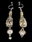 A pair of Victorian gold (tests as 18ct) 'pendeloque' earrings, the suspensions marked as 9ct, 63mm,