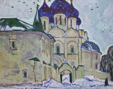 Yuri Matushevski (Russian, 1930-1999)oil on boardOrthodox church in wintersigned and dated 196821