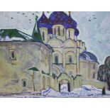 Yuri Matushevski (Russian, 1930-1999)oil on boardOrthodox church in wintersigned and dated 196821