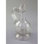 A Georgian rib moulded glass cordial jug, first half 18th century, with applied neck collar,